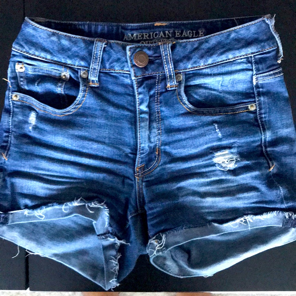 Distressed high-rise jean shorts